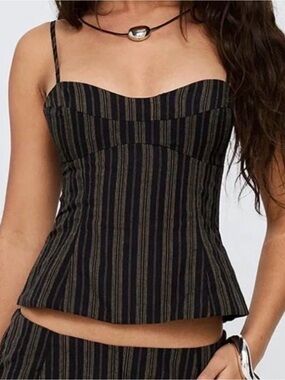 Striped Black and Olive Bustier Tank Top - Women